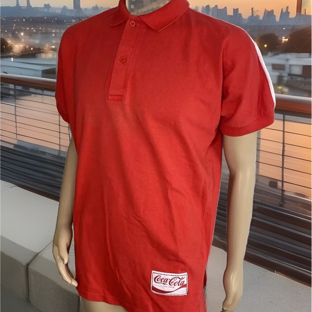 Coca Cola Classic Polo Shirt Mens L Red Short Sleeve Retro Collector 80s Vintage